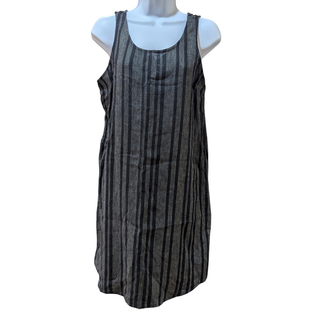 Old Navy Womens Black White Striped Linen Blend Shift Dress Coastal Chic Boho SM